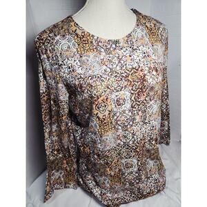 Vermont Country Store Shirt Women L Earthy Geometric Prairie Country Funky Boho